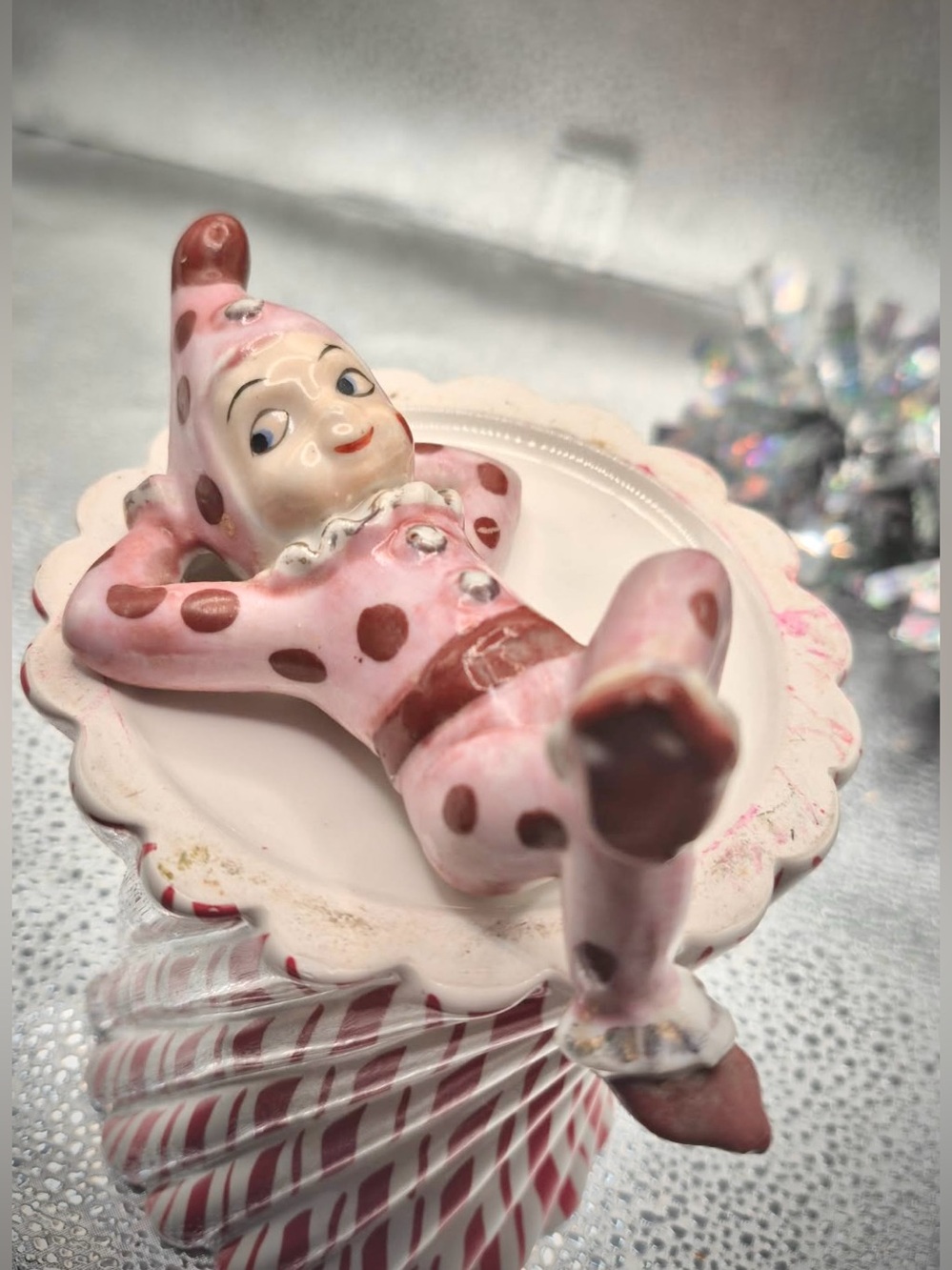 Rare MCM Polkadot Pixie Figurine - Elf in Pink Polkadots Laying Back